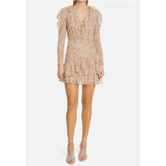 Ulla Johnson Cecily Metallic Dot Long Sleeve Silk Blend Dress Size 8 - Picture 4 of 14